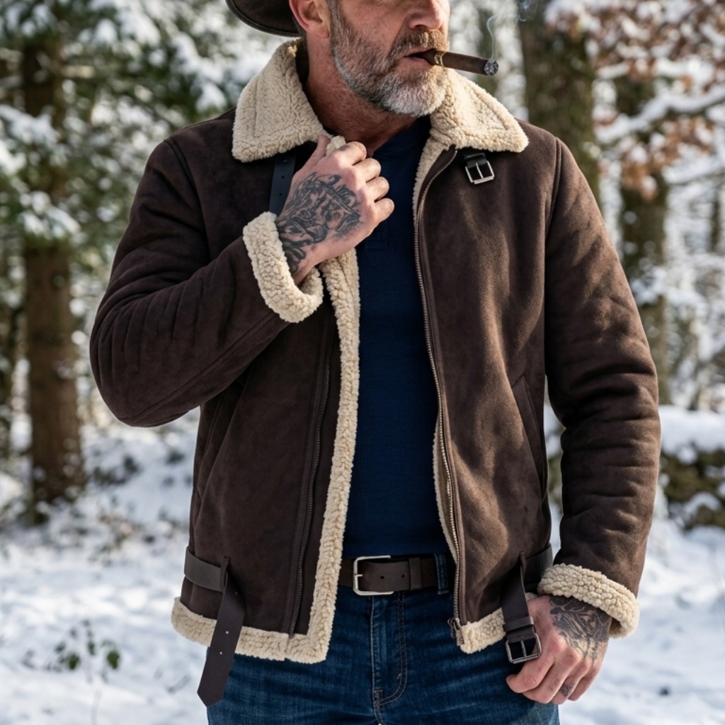 Men Winter Faux Suede Jacket F - Outdoor Hunting Fleece 评论和价格